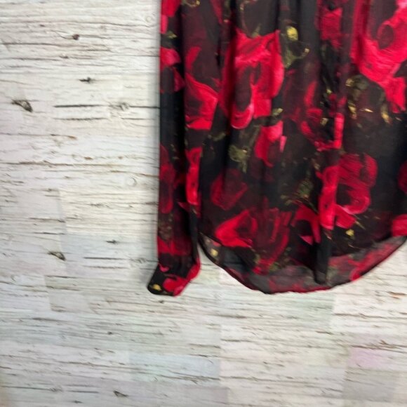PJK Patterson J Kincaid blouse top red  black floral size XS - Picture 2 of 9